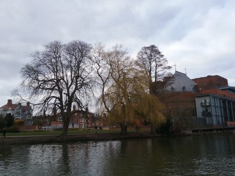 View from the River Avon of Hotel Arden and RSC Theatre