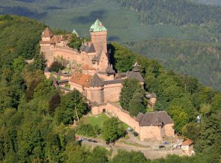 Alsace, France - Aerial view of Chateau du Haut-Koenigsbourg