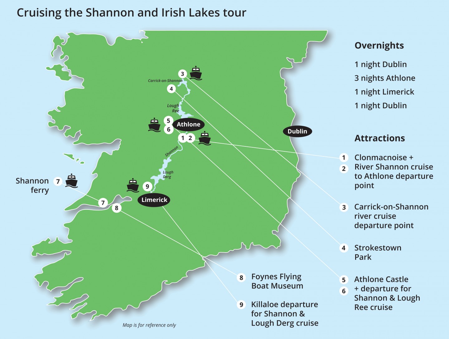 Cruising the Shannon and Irish Lakes map