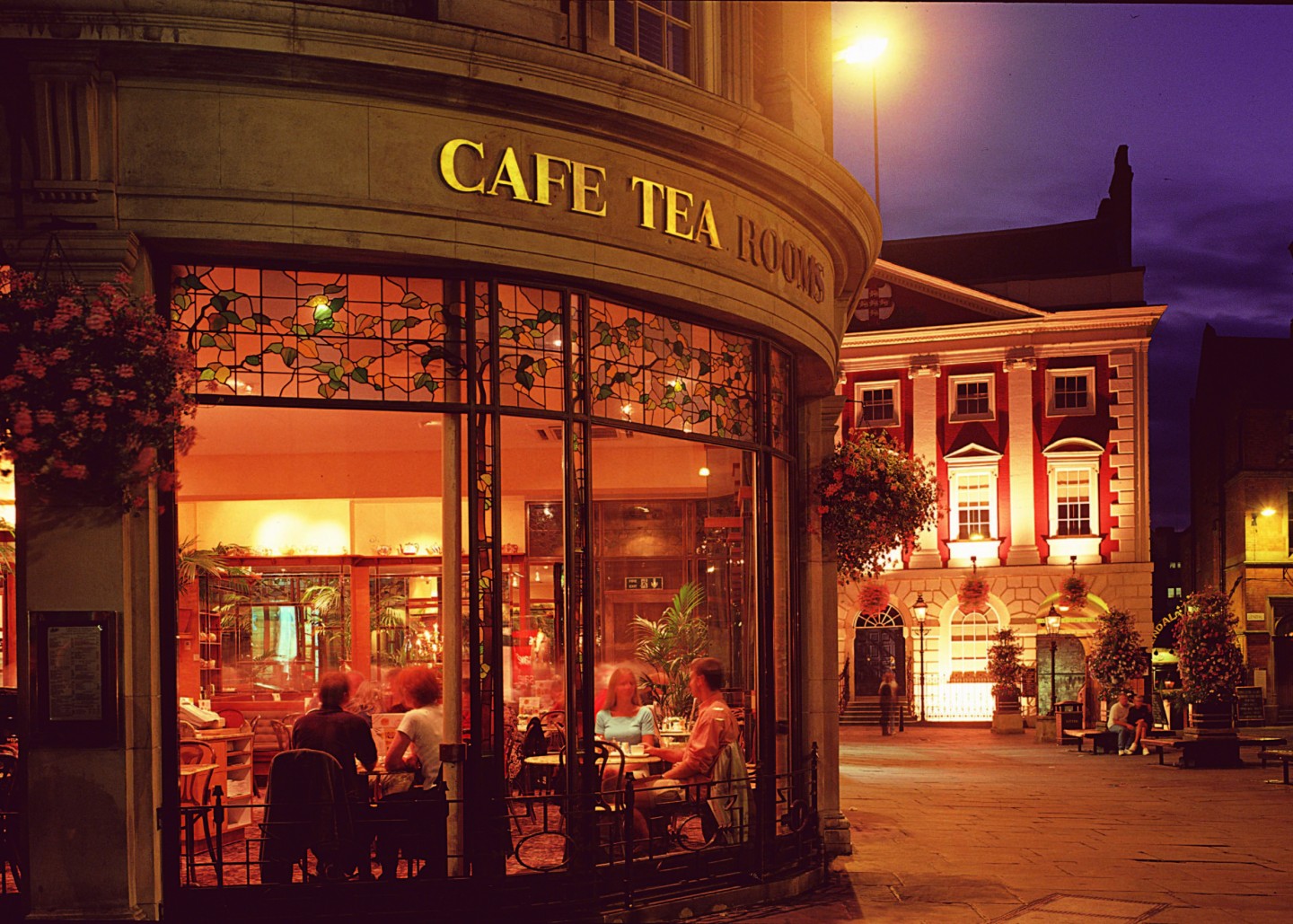 York, North Yorkshire Night street view of Bettys tea rooms in York