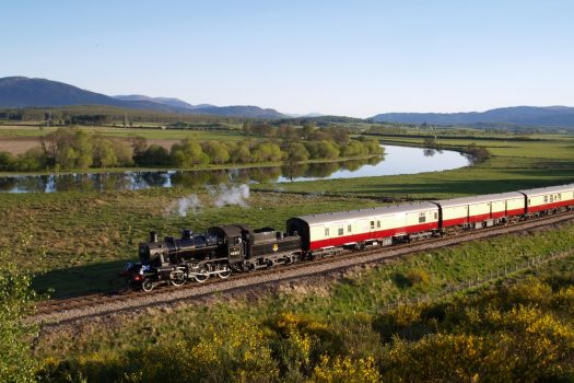 Strathspey Railway, Aviemore, Scotland - The Strathspey Highlander approaches Broomhill 10 06 15 ©Neil MacQueen