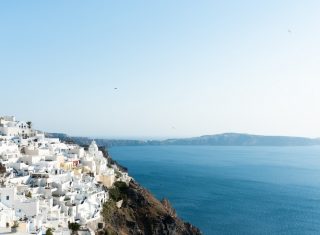 Santorini, the Cyclades, Greece - Aerial view of Oia