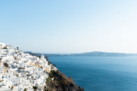 Santorini, the Cyclades, Greece - Aerial view of Oia