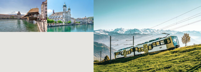 Bridge, church, mountain railway, train