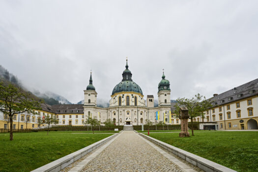 Germany, Bavaria - Benedictine Abbey Ettal with park