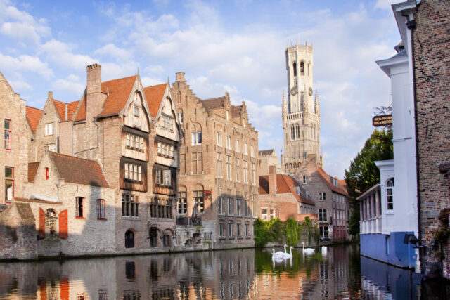 Belgium, Bruges, Rozenhoedkaai, Canal, Group Travel