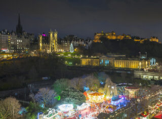 View of Edinburgh Castle and Christmas Market