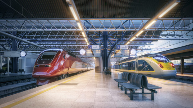 Eurostar trains in the station