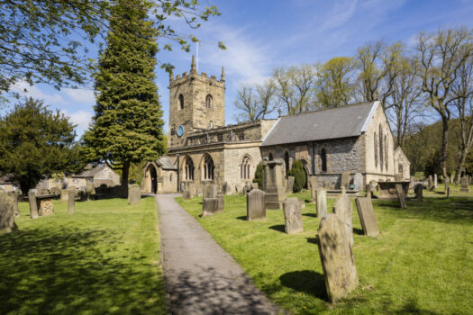 Exterior view of the Village Church at Eyam, Eyam Hall and Craft Centre, Derbyshire