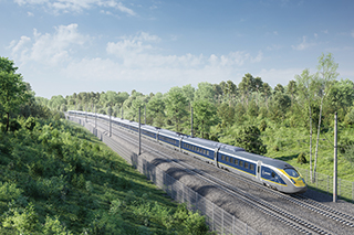 Eurostar Train travelling through countryside in summer
