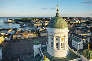 Aerial view of Helsinki Cathedral and Market Square