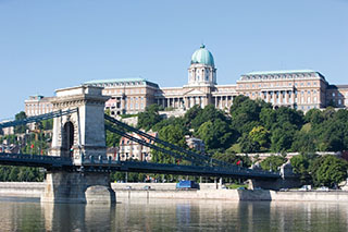 Hungary - Danube - Budapest - Central Europe - Royal Palace and Pont Szechenyi Chain Bridge