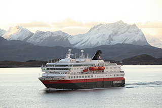 Hurtigruten's MS Nordkapp at sea in the north of Norway