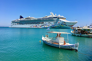 Aerial view of Norwegian Star in Katakolon, Greece