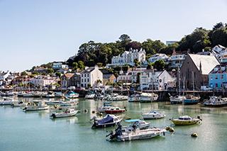 St Aubin's Harbour with Le Boulevard and Somerville Hotel