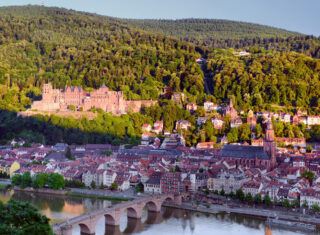 Heidelberg Castle overlooking the city centre and the Old Bridge