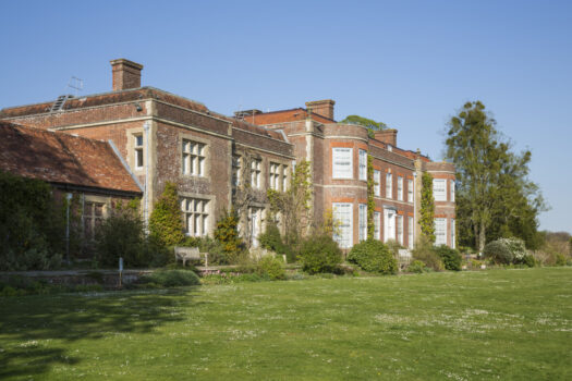 Hinton Ampner, Hampshire - The South Front of Hinton Ampner with the lawn and flower border, Hampshire