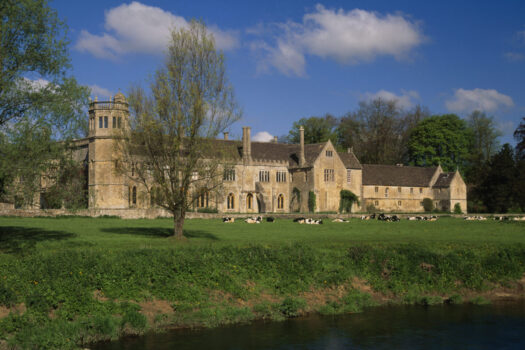 Lacock Abbey, Wiltshire - View of Lacock Abbey on a sunny day taken across the Avon from the south east, Wiltshire