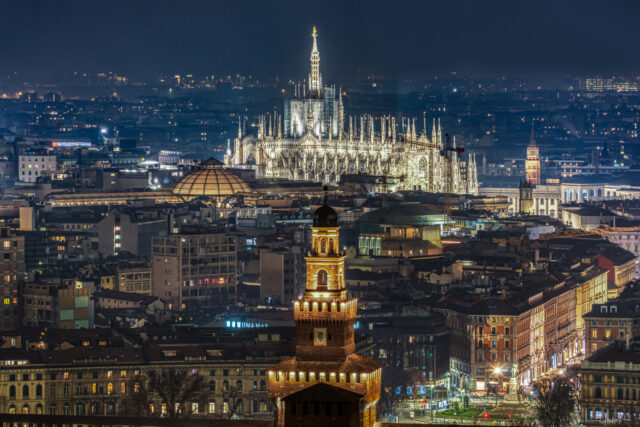 Milan and Duomo Cathedral from the Branca Tower