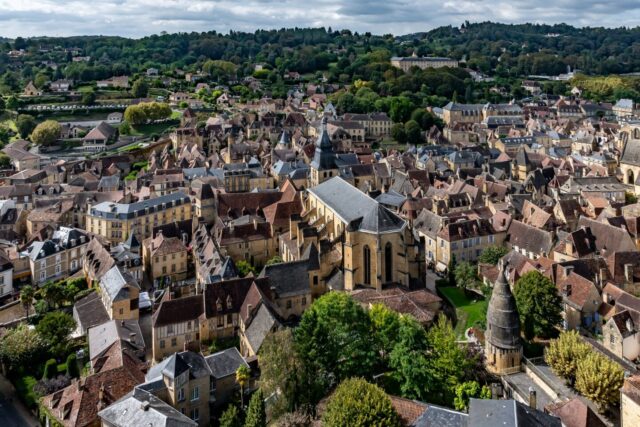 Sarlat, Aerial view, City, Buildings