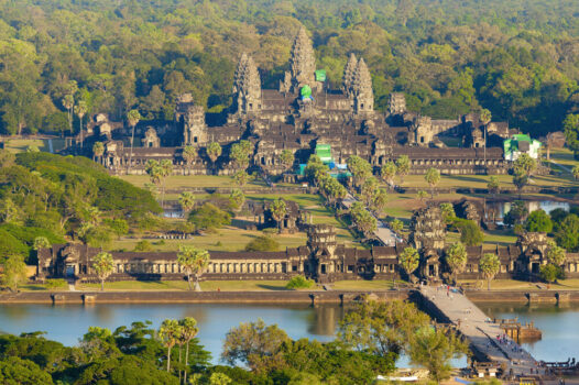 Cambodia, Siem Reap, Angkor Wat National Park, aerial view