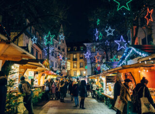 Christmas decorations and market