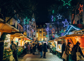 Christmas decorations and market