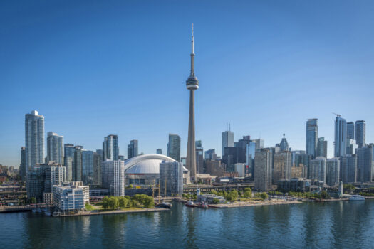 Aerial view of Toronto's skyline in summer