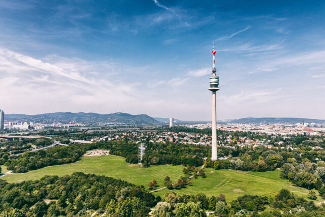 Austria, Vienna, sunset, cityscape, danube tower