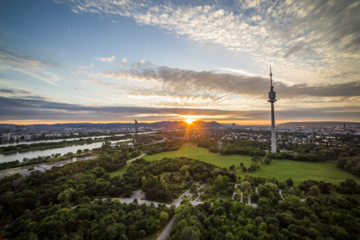 Austria, Vienna, sunset, cityscape, danube tower