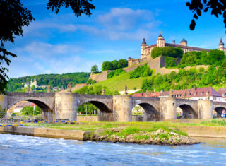 The romantic road Würzburg, Germany - Marienberg Castle overlooking the banks of the river Main