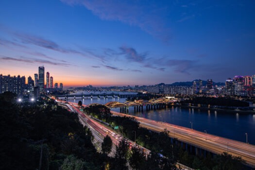 Aerial view of Seoul at night