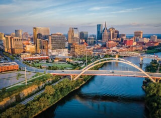 Skyline, Buildings, River, Bridge