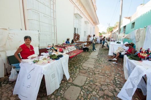 People selling at stalls in Trinidad, Cuba