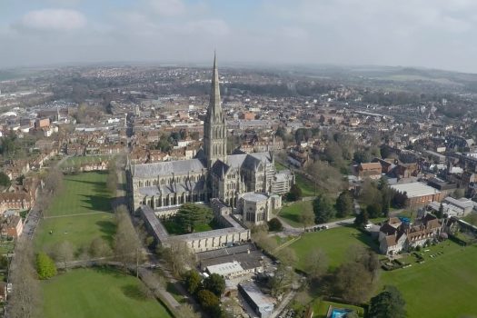 Drone image exterior Salisbury Cathedral
