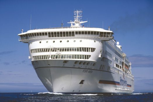 Close up of the bow of the Pont Aven at sea