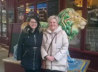 Fran(L) and Gina(R) with a friendly Lion in Lyon!