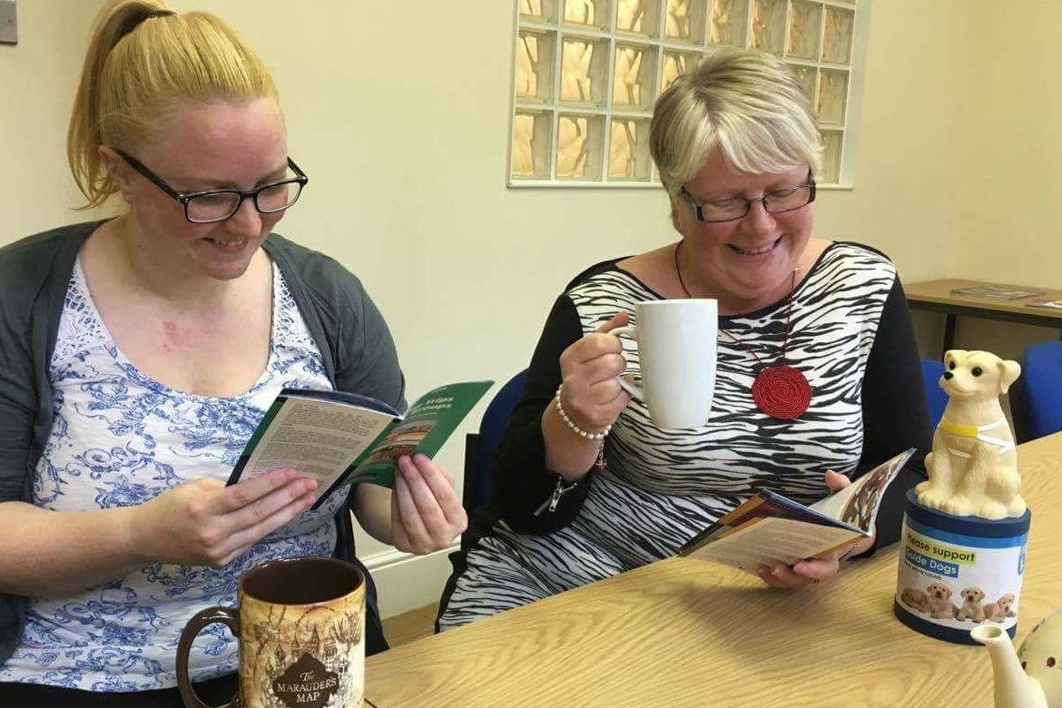 Jenny and Louise having a cuppa