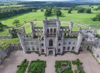 The Borders, Lowther Castle, Penrith, Lake District, Cumbria - Aerial view Lowther Castle