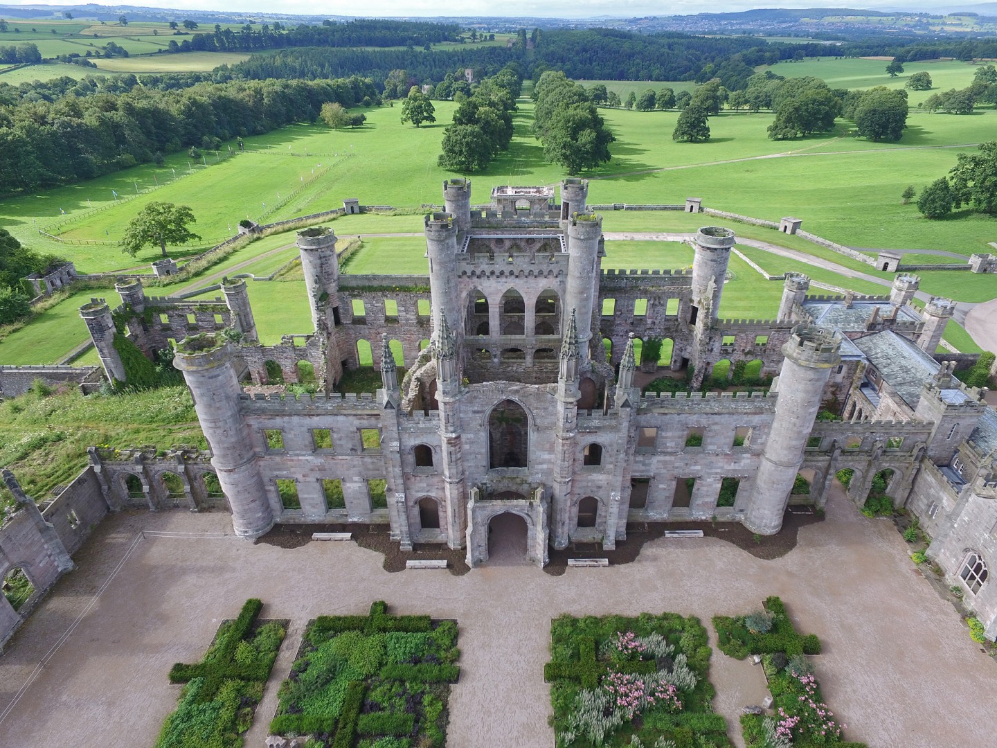 The Borders, Lowther Castle, Penrith, Lake District, Cumbria - Aerial view Lowther Castle