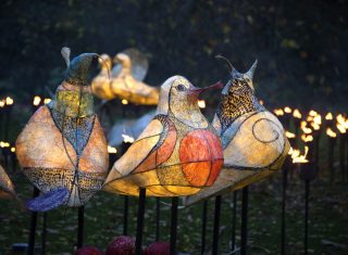 Royal Botanic Gardens, Kew, Richmond, London - Three French Hens in Kew's Fire Garden © Jeff Eden, RBG Kew