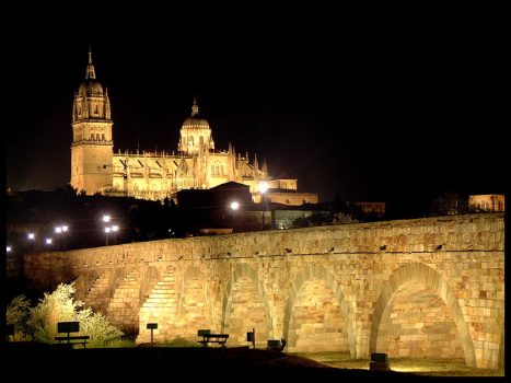 Salamanca by night, Castille, Spain Castilian