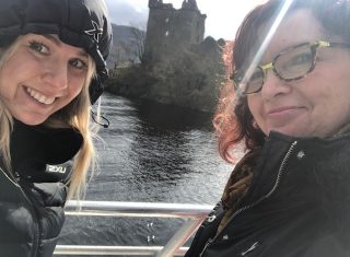 Sarah and Katharine at Urquhart Castle, Scotland - Fam Trip March 2019