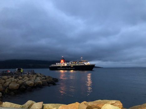 Scottish Borders, Scotland - Caledonian MacBryane ferry arriving on Isle of Arran