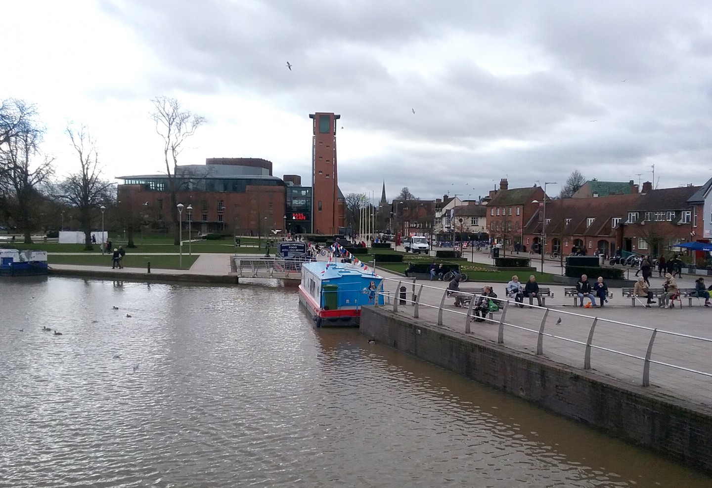 Canal basin with the Royal Shakespeare Theatre in background, Stratford-upon-Avon