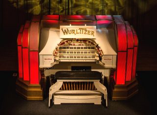 The Musical Museum, Kew, London - Wurlitzer red close up (NCN)