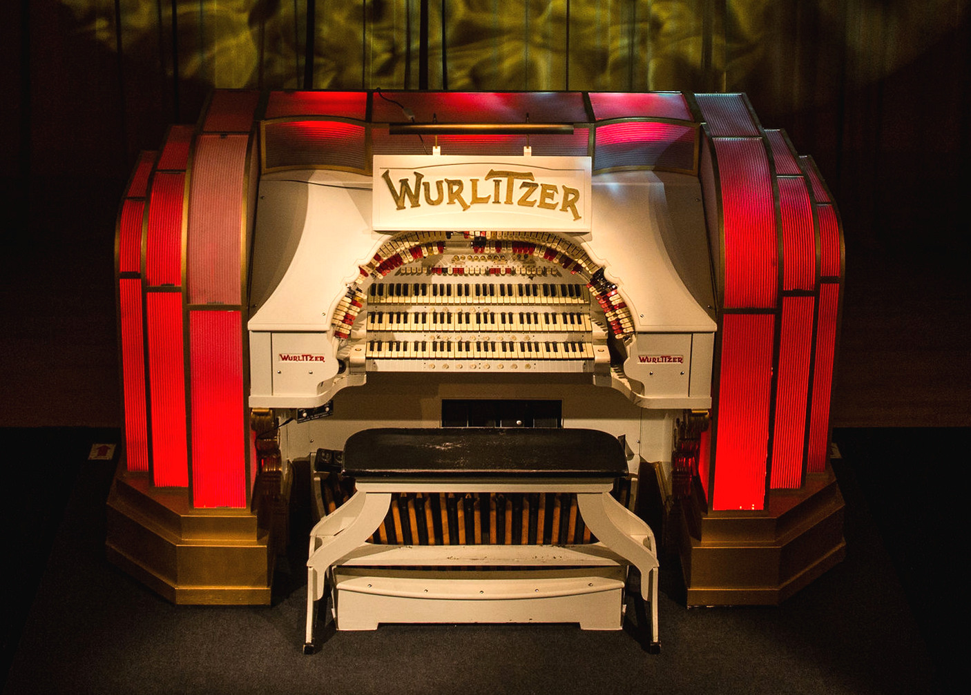 The Musical Museum, Kew, London - Wurlitzer red close up (NCN)