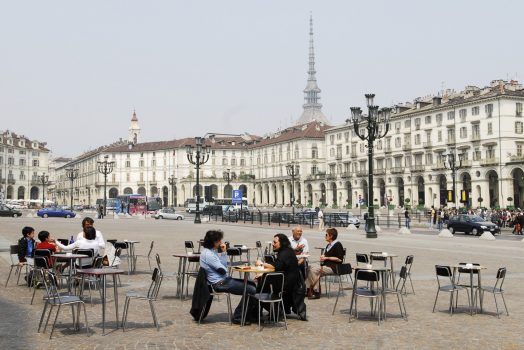 Street cafe in Piazza Vittorio Veneto in Turin