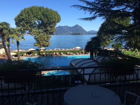 View over pool and Lake Maggiore, Grand Hotel Dino, Baveno, Lake Maggiore